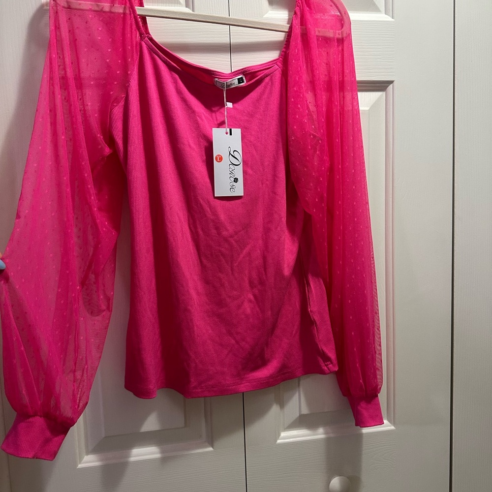 Women's Pink Sheer Sleeve Top